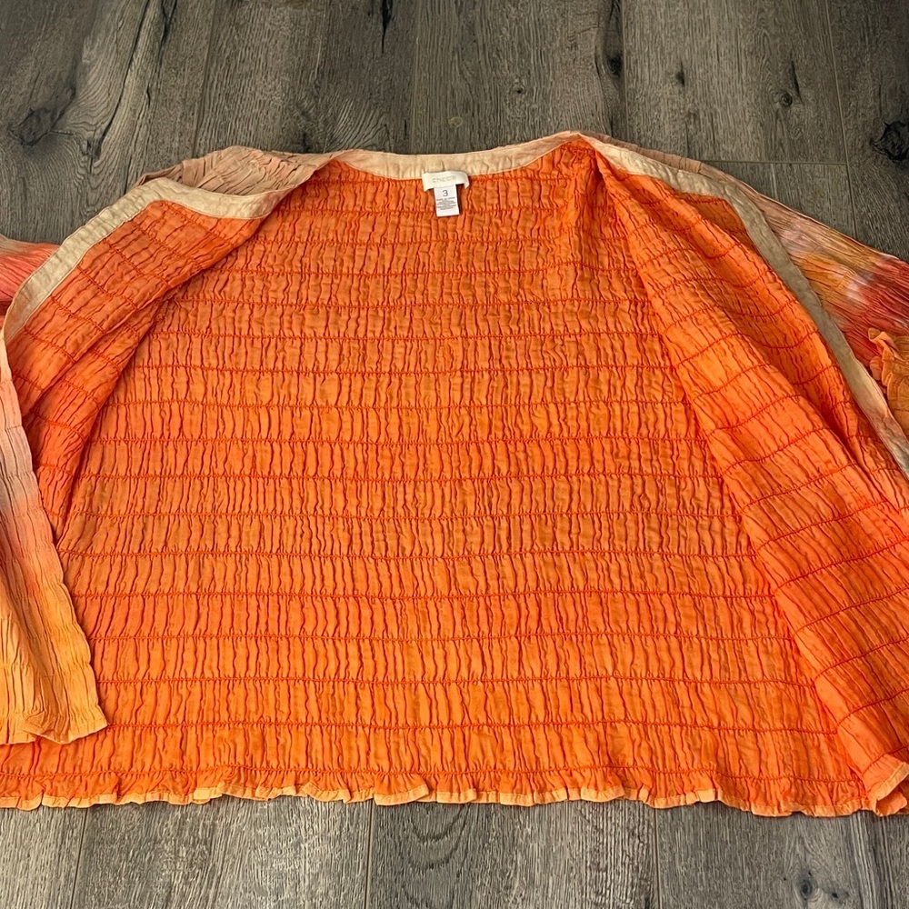 Chico's Vibrant Orange and Tan Crinkle Blouse - Picture 6 of 9